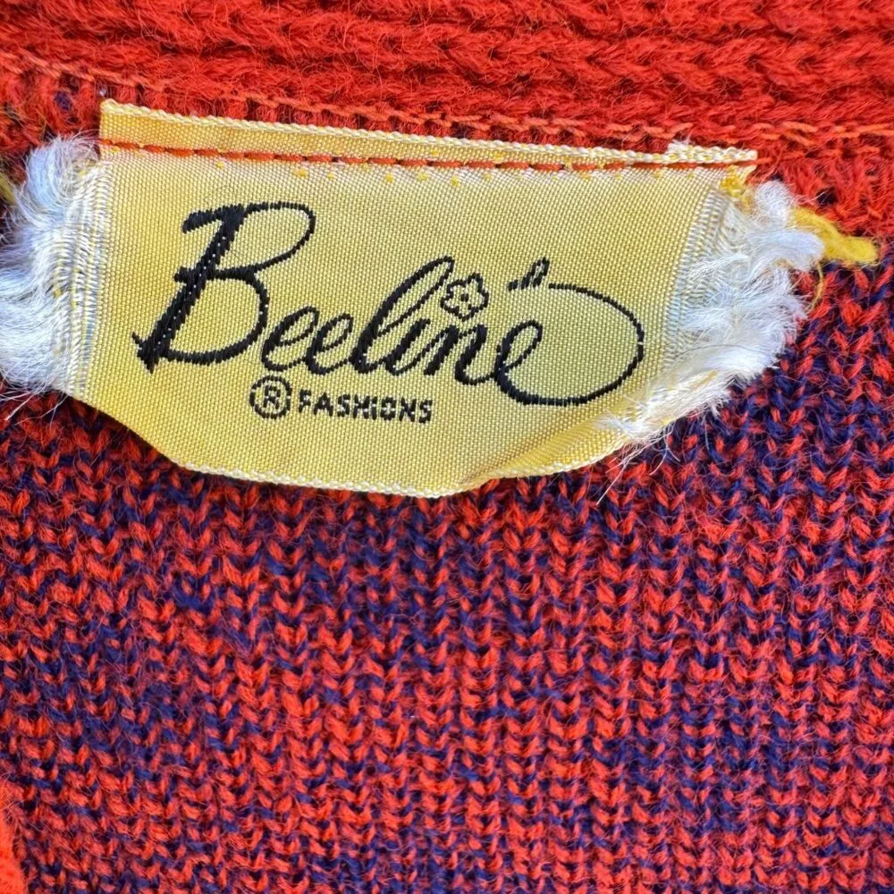 Beeline Vintage 60s 70s Mod Geometric Diamond Knit Cardigan Sweater M Rockabilly